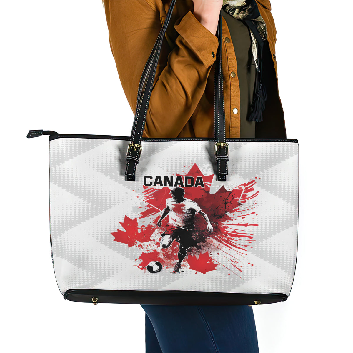 Canada 2024 Soccer Leather Tote Bag Canadian Player Maple Leaf LT01