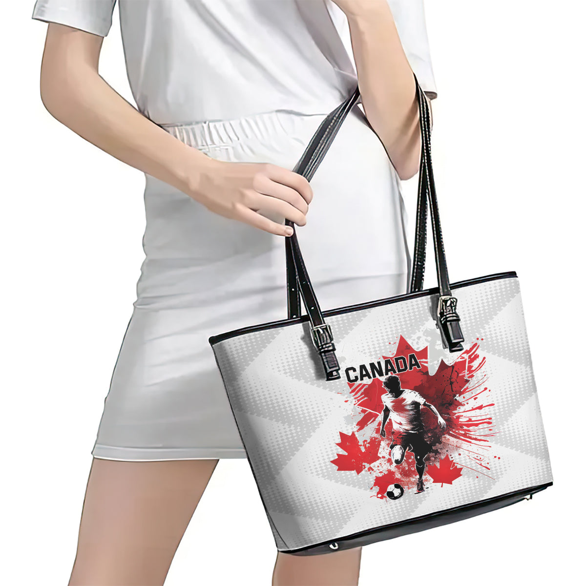 Canada 2024 Soccer Leather Tote Bag Canadian Player Maple Leaf LT01