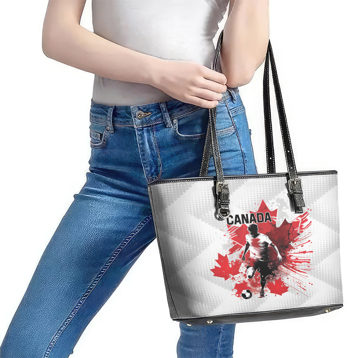 Canada 2024 Soccer Leather Tote Bag Canadian Player Maple Leaf LT01