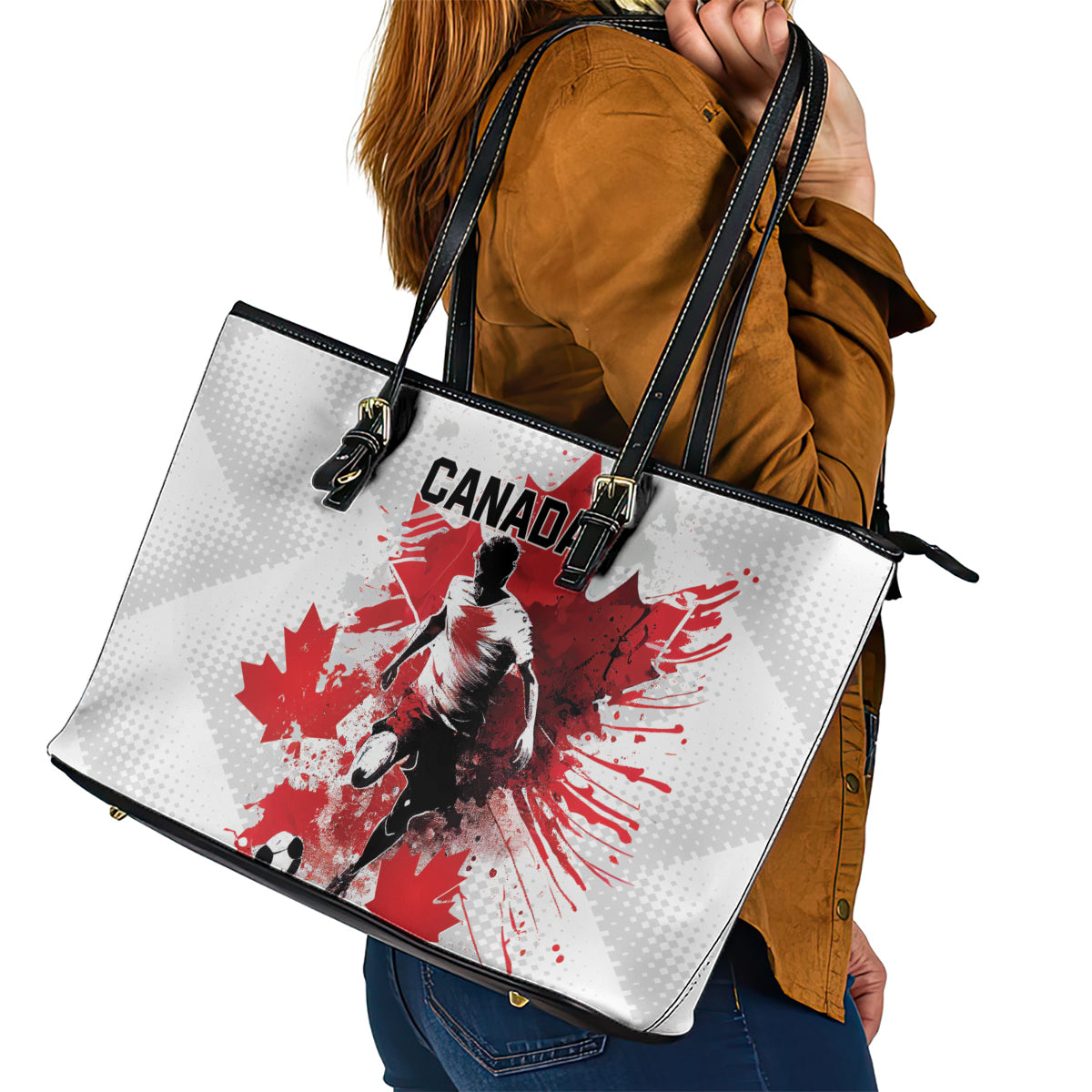 Canada 2024 Soccer Leather Tote Bag Canadian Player Maple Leaf LT01