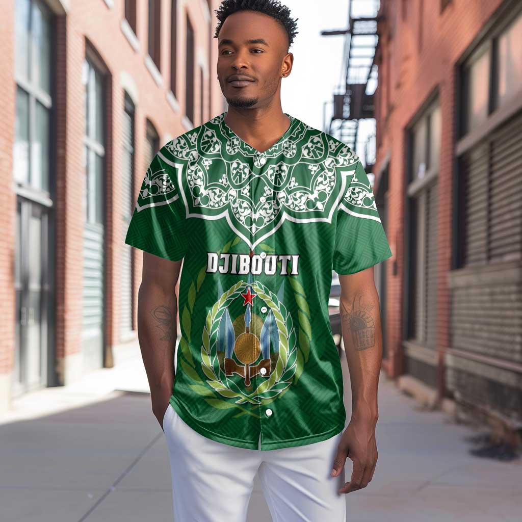 Custom Djibouti Baseball Jersey with Jabuuti Emblem and Islamic Floral Circle LT01