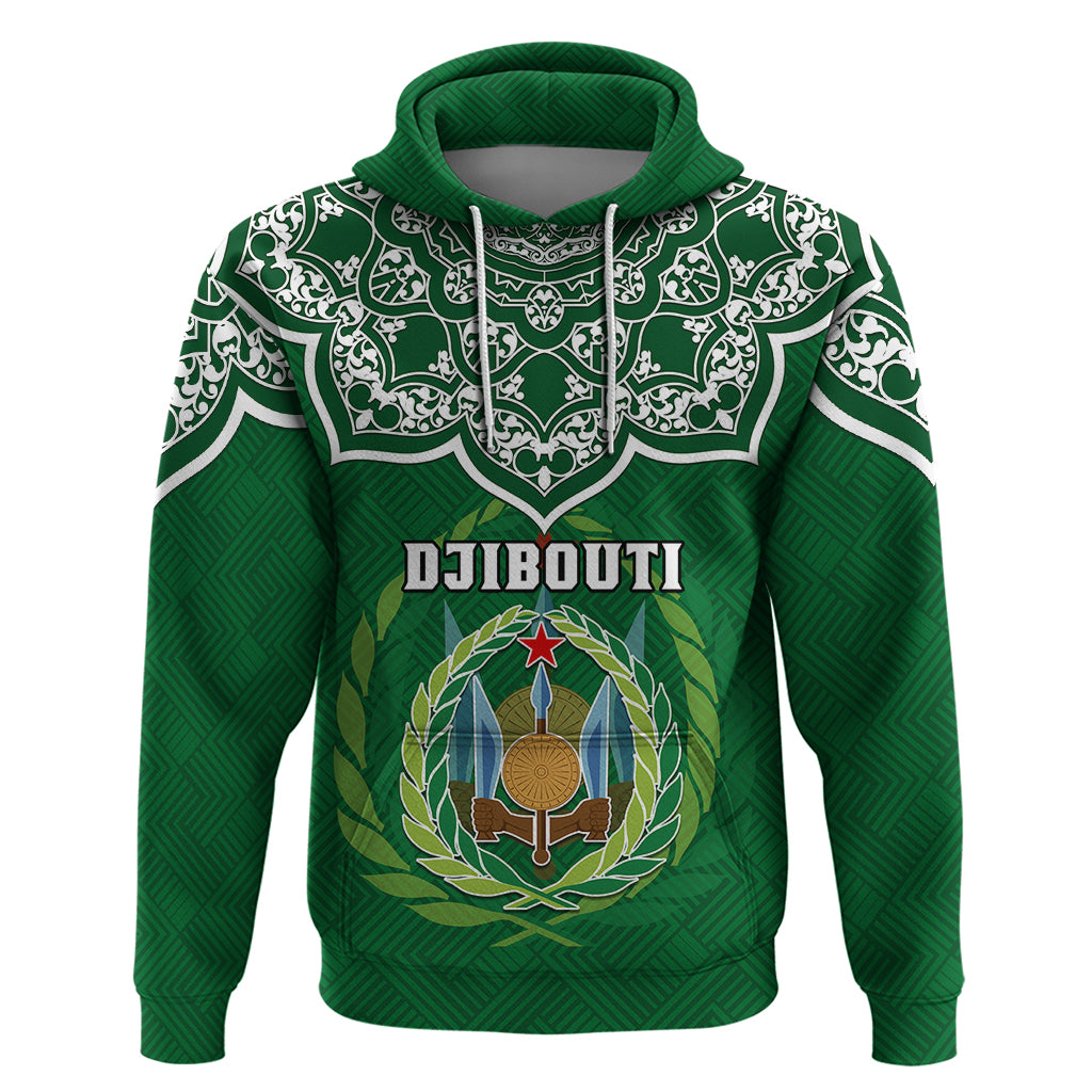 Custom Djibouti Hoodie Jabuuti Emblem With Islamic Floral Circle LT01