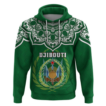 Custom Djibouti Hoodie Jabuuti Emblem With Islamic Floral Circle LT01