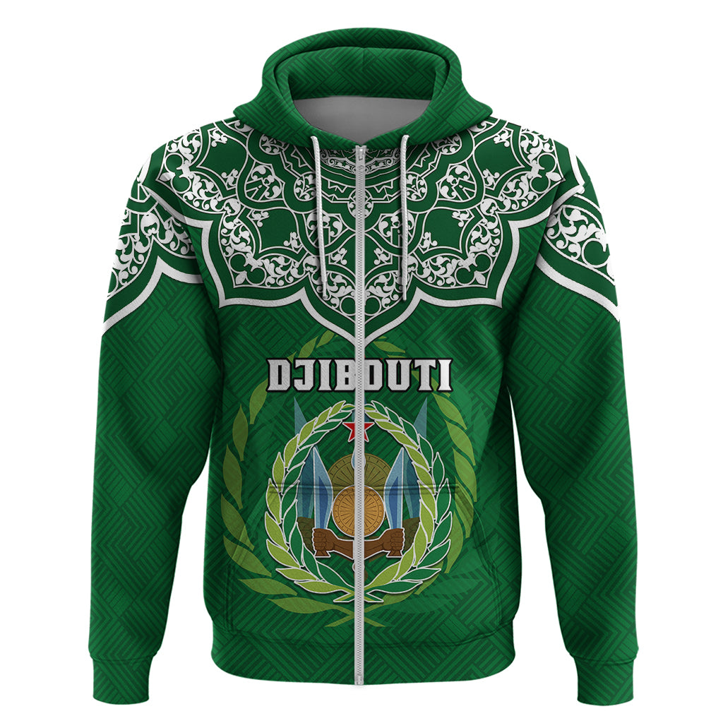 Custom Djibouti Hoodie Jabuuti Emblem With Islamic Floral Circle LT01