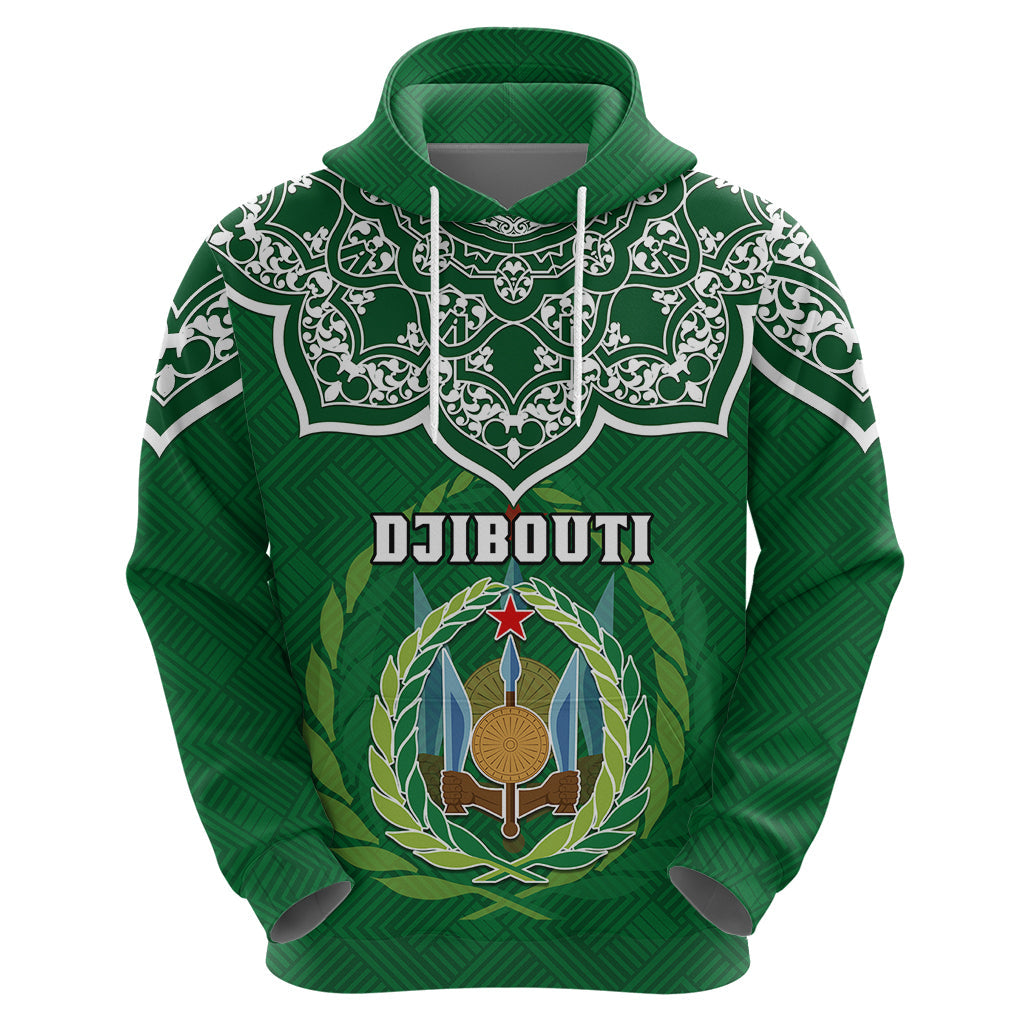 Custom Djibouti Hoodie Jabuuti Emblem With Islamic Floral Circle LT01
