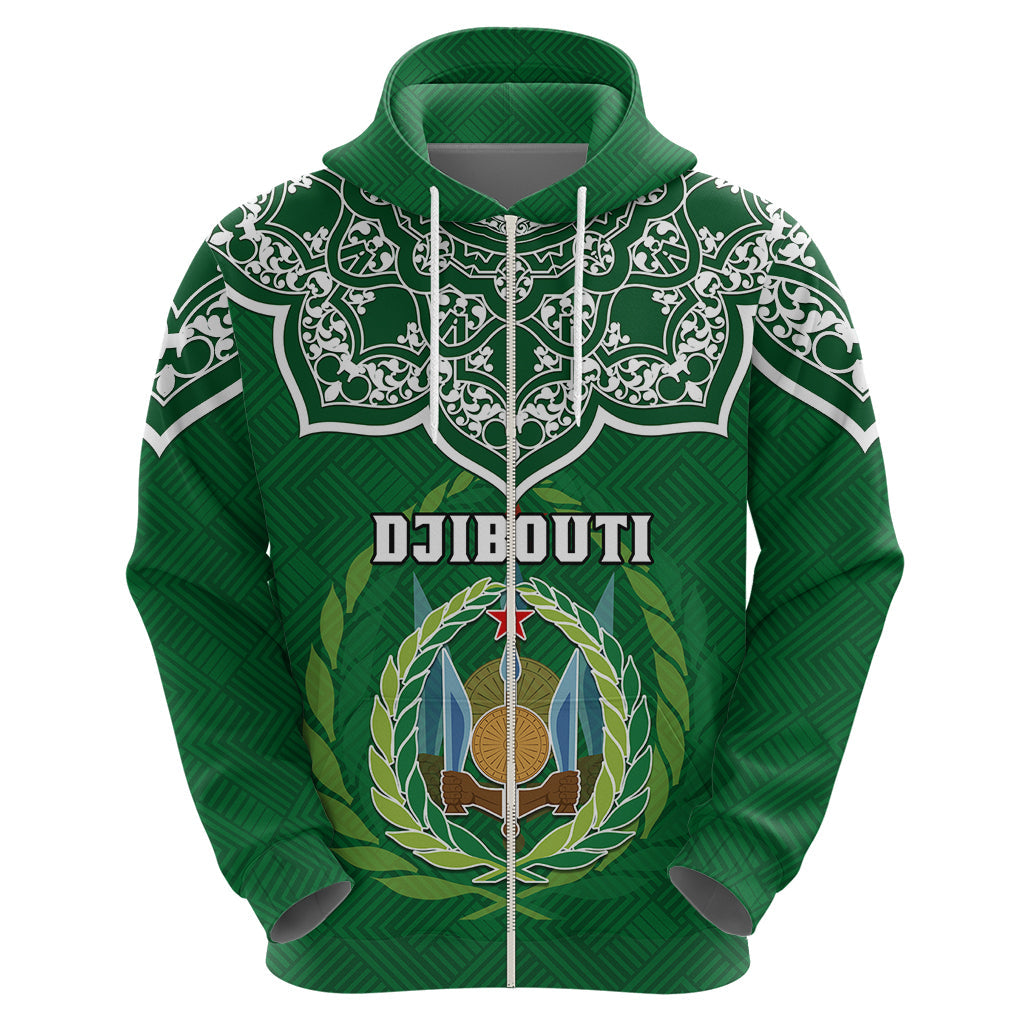 Custom Djibouti Hoodie Jabuuti Emblem With Islamic Floral Circle LT01