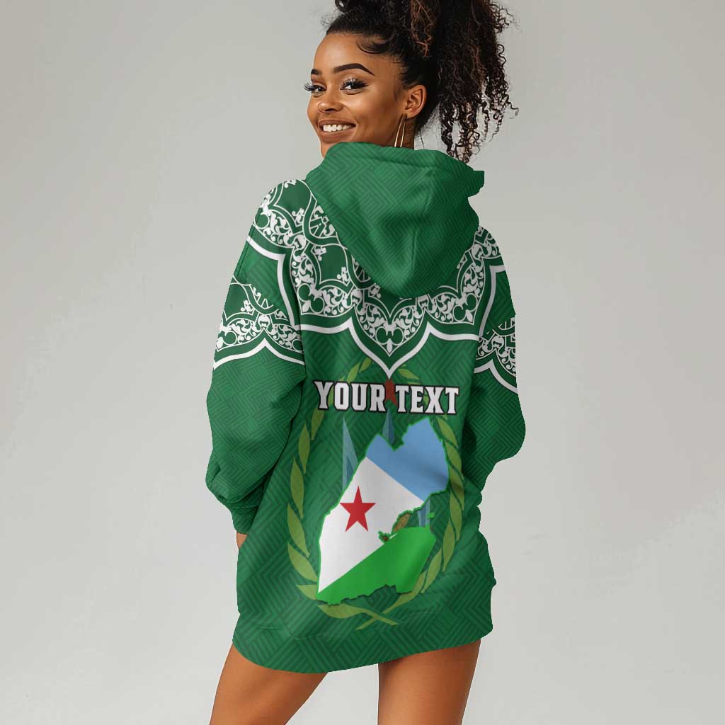 Custom Djibouti Hoodie Dress with Jabuuti Emblem and Islamic Floral Circle LT01