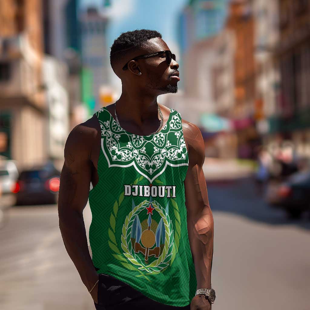 Custom Djibouti Men Tank Top with Jabuuti Emblem and Islamic Floral Circle LT01