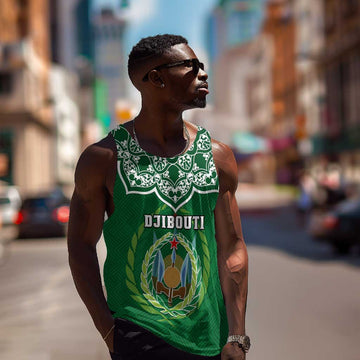 Custom Djibouti Men Tank Top with Jabuuti Emblem and Islamic Floral Circle LT01