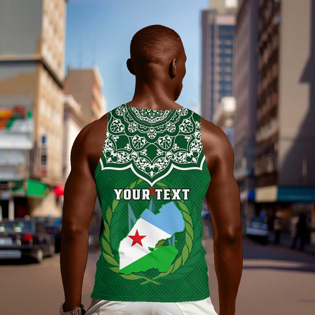 Custom Djibouti Men Tank Top with Jabuuti Emblem and Islamic Floral Circle LT01