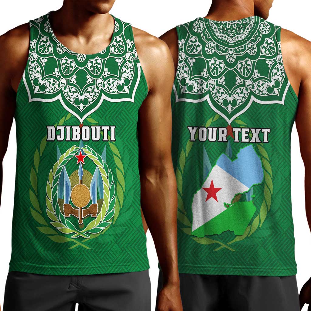 Custom Djibouti Men Tank Top with Jabuuti Emblem and Islamic Floral Circle LT01