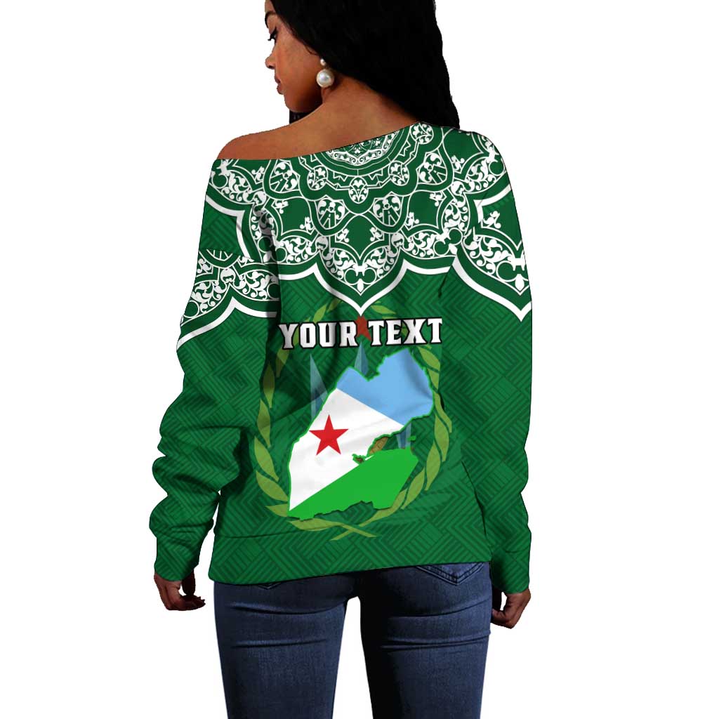 Custom Djibouti Off Shoulder Sweater with Jabuuti Emblem and Islamic Floral Circle LT01