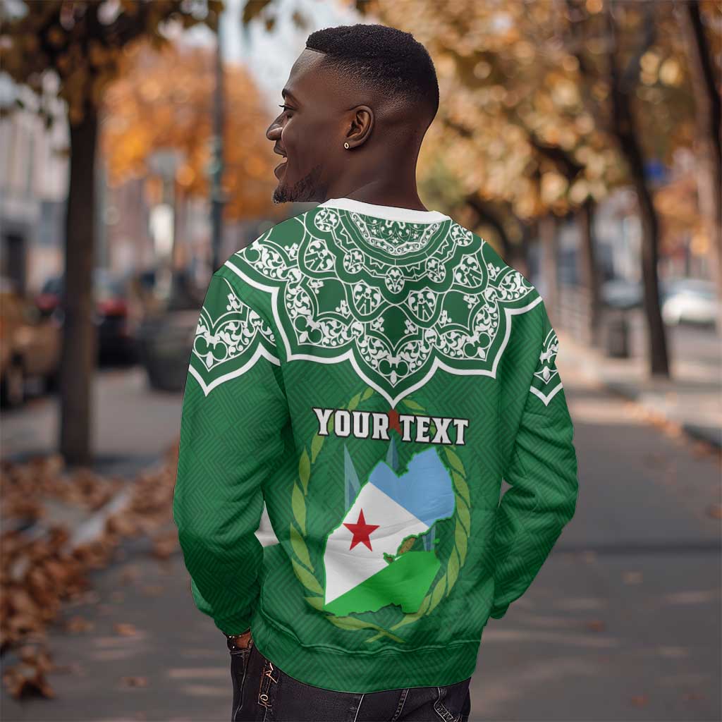 Custom Djibouti Sweatshirt with Jabuuti Emblem and Islamic Floral Circle LT01