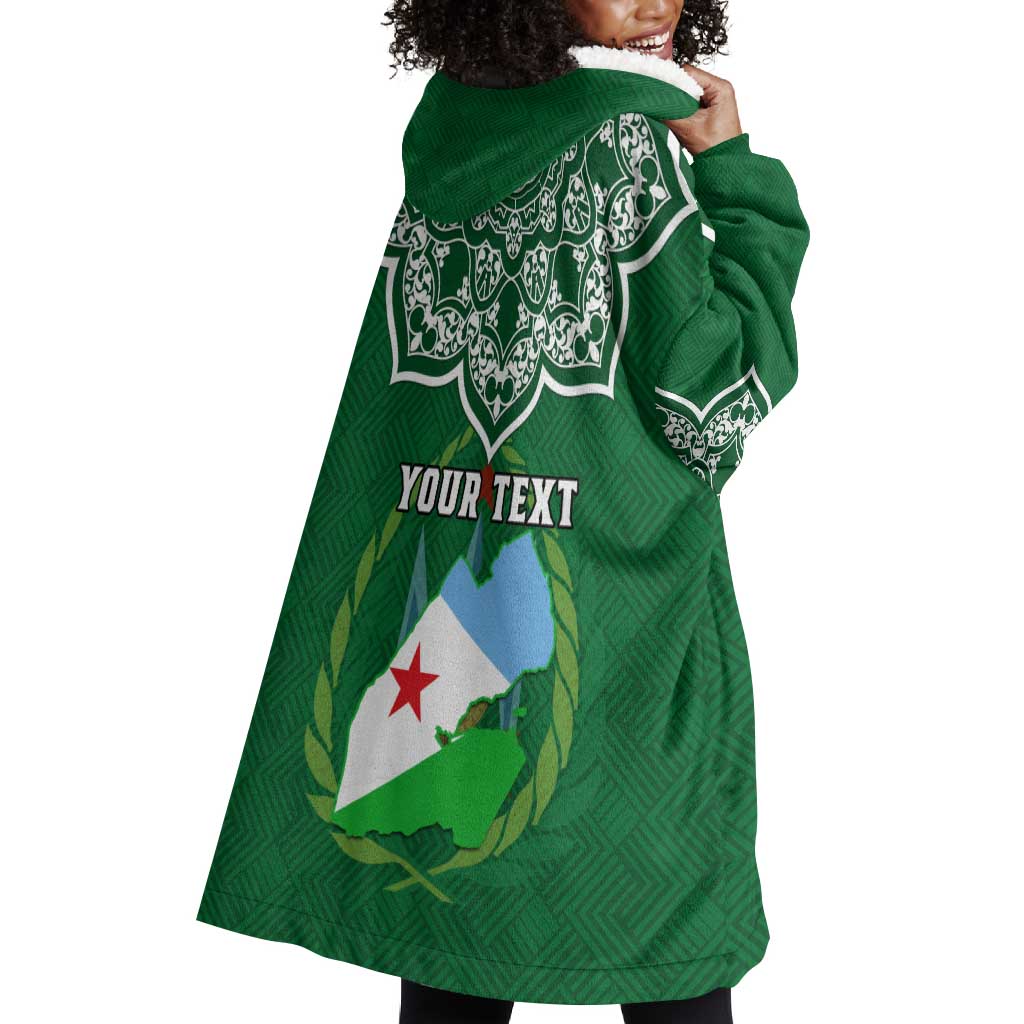 Custom Djibouti Wearable Blanket Hoodie with Jabuuti Emblem and Islamic Floral Circle LT01