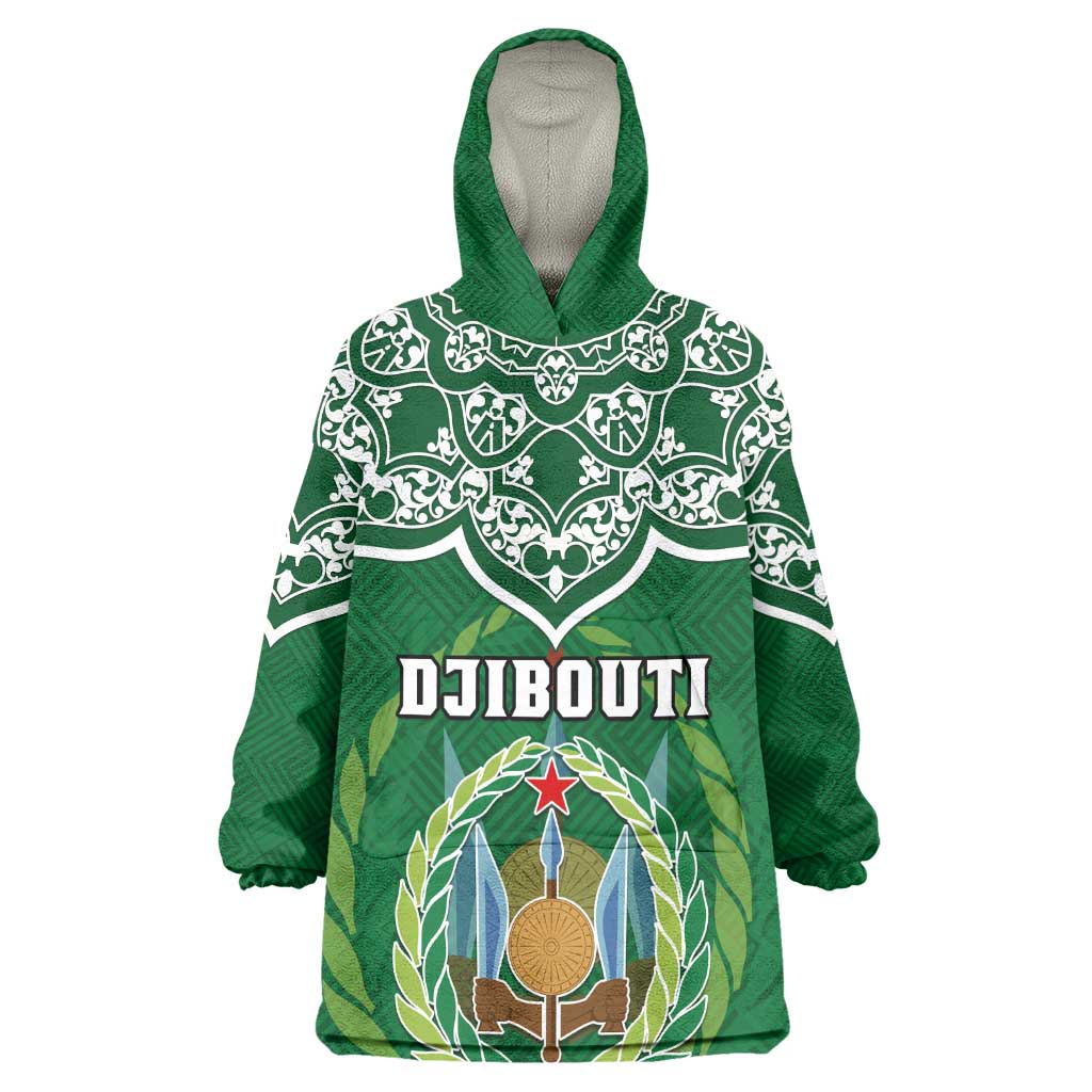 Custom Djibouti Wearable Blanket Hoodie with Jabuuti Emblem and Islamic Floral Circle LT01