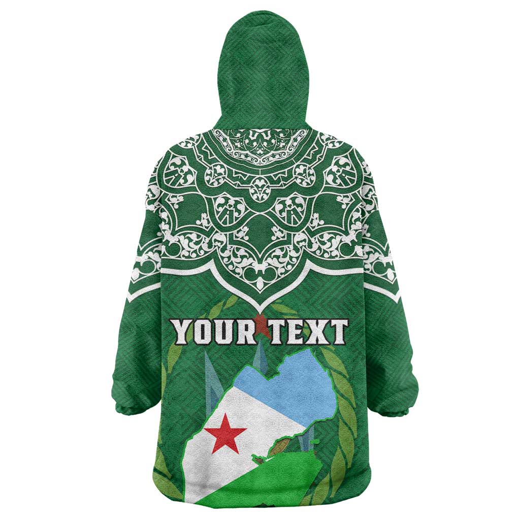 Custom Djibouti Wearable Blanket Hoodie with Jabuuti Emblem and Islamic Floral Circle LT01