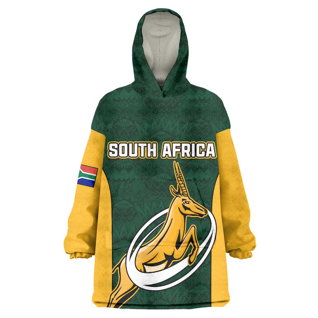 Custom South Africa Rugby Wearable Blanket Hoodie - Springboks Go Champions with Protea Pattern LT01