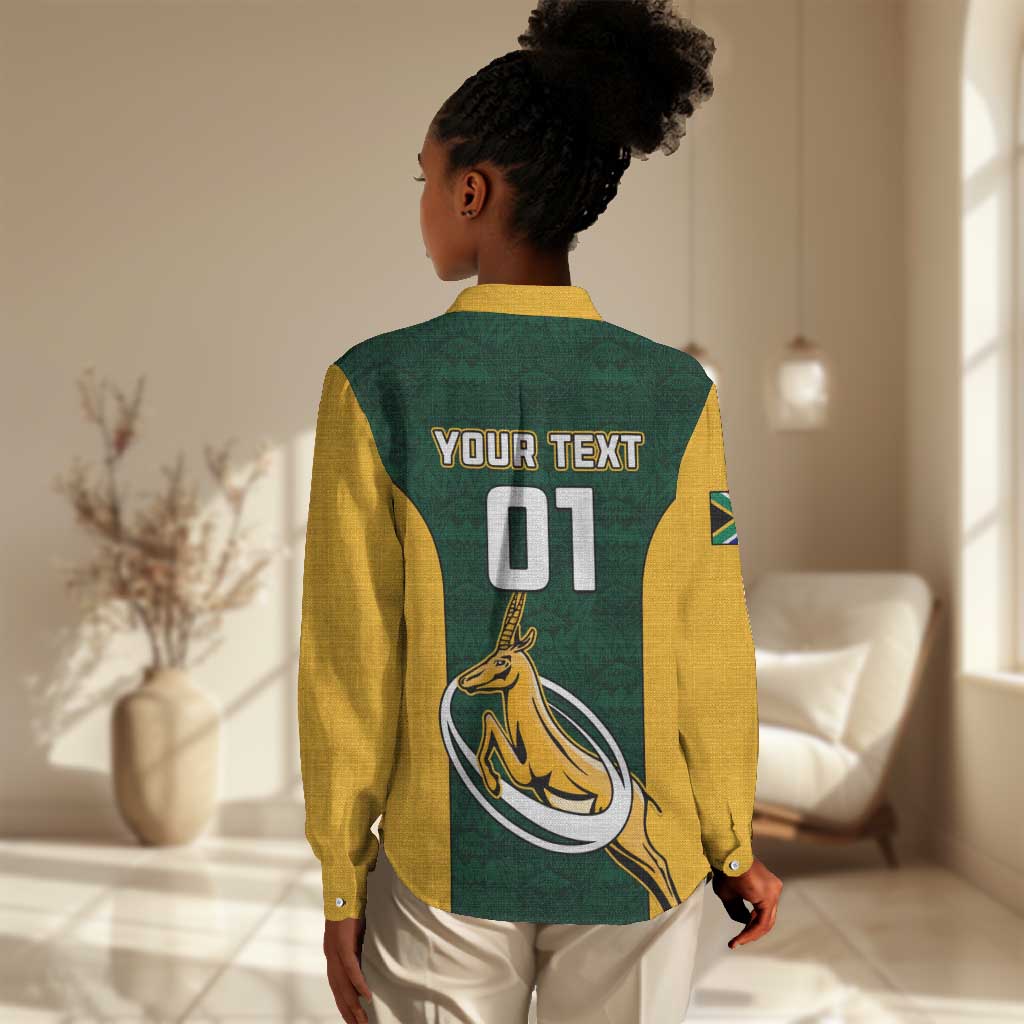 Custom South Africa Rugby Women Casual Shirt - Springboks Go Champions with Protea Pattern LT01