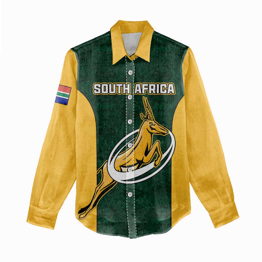 Custom South Africa Rugby Women Casual Shirt - Springboks Go Champions with Protea Pattern LT01
