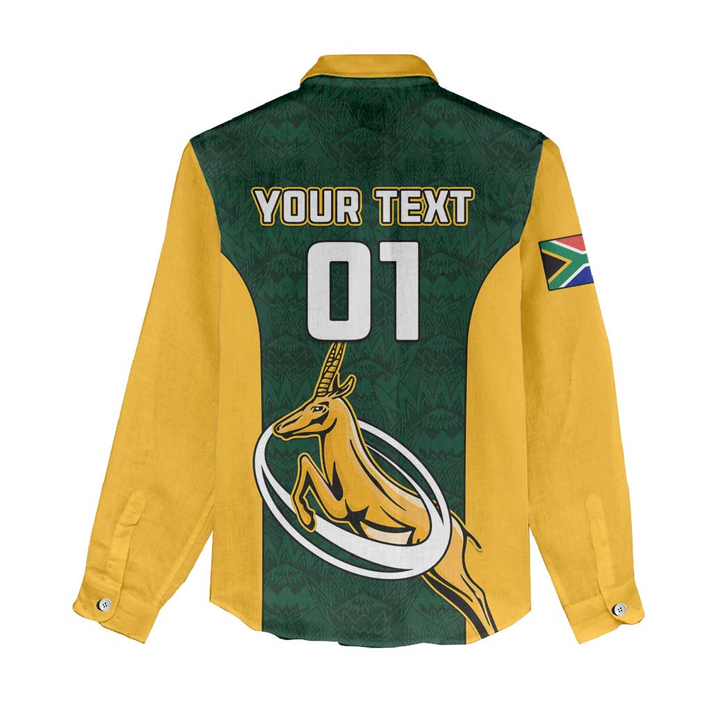 Custom South Africa Rugby Women Casual Shirt - Springboks Go Champions with Protea Pattern LT01