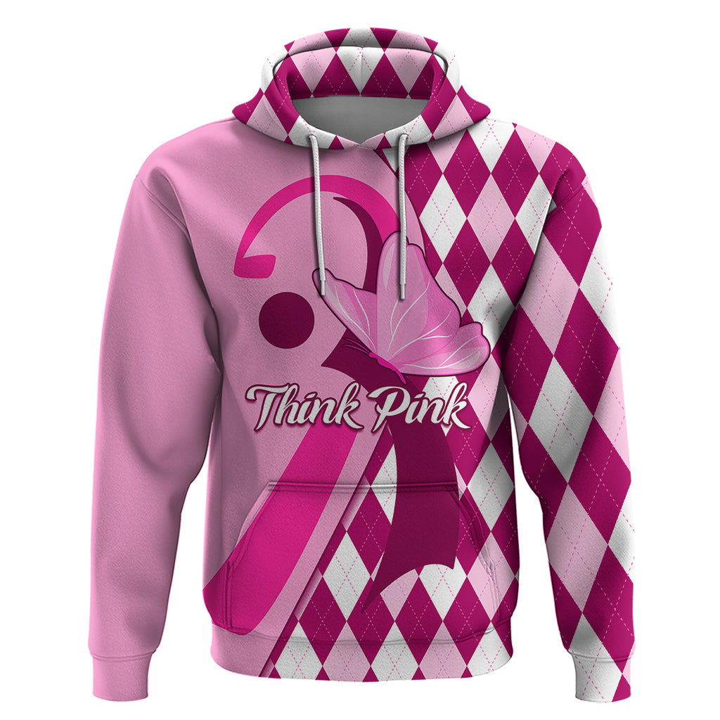 Personalised Think Pink Hoodie Golf Argyle Pattern Breast Cancer Awareness LT01