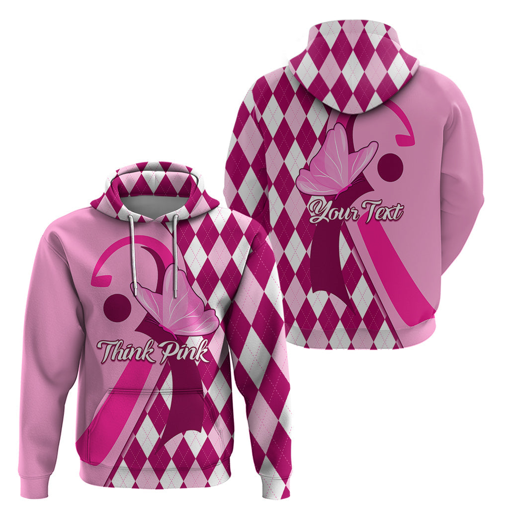 Personalised Think Pink Hoodie Golf Argyle Pattern Breast Cancer Awareness LT01