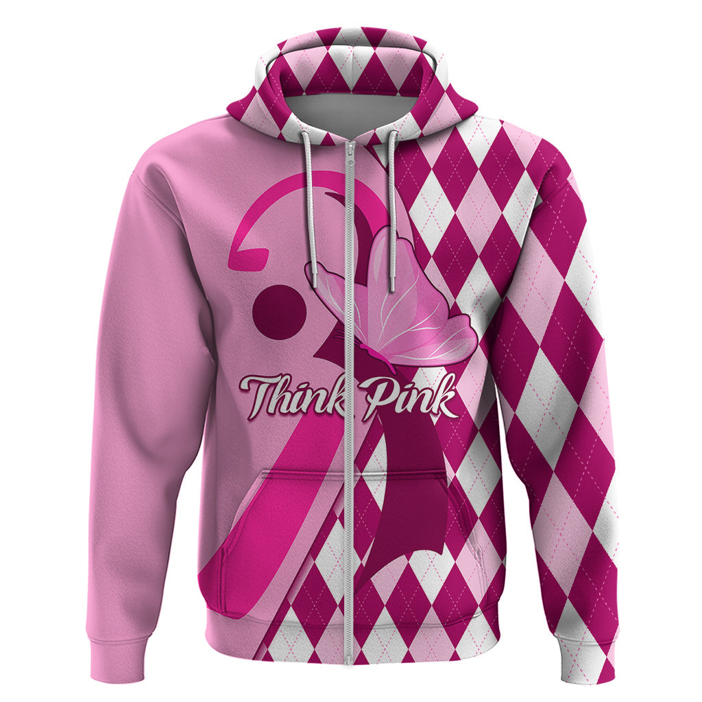 Personalised Think Pink Hoodie Golf Argyle Pattern Breast Cancer Awareness LT01