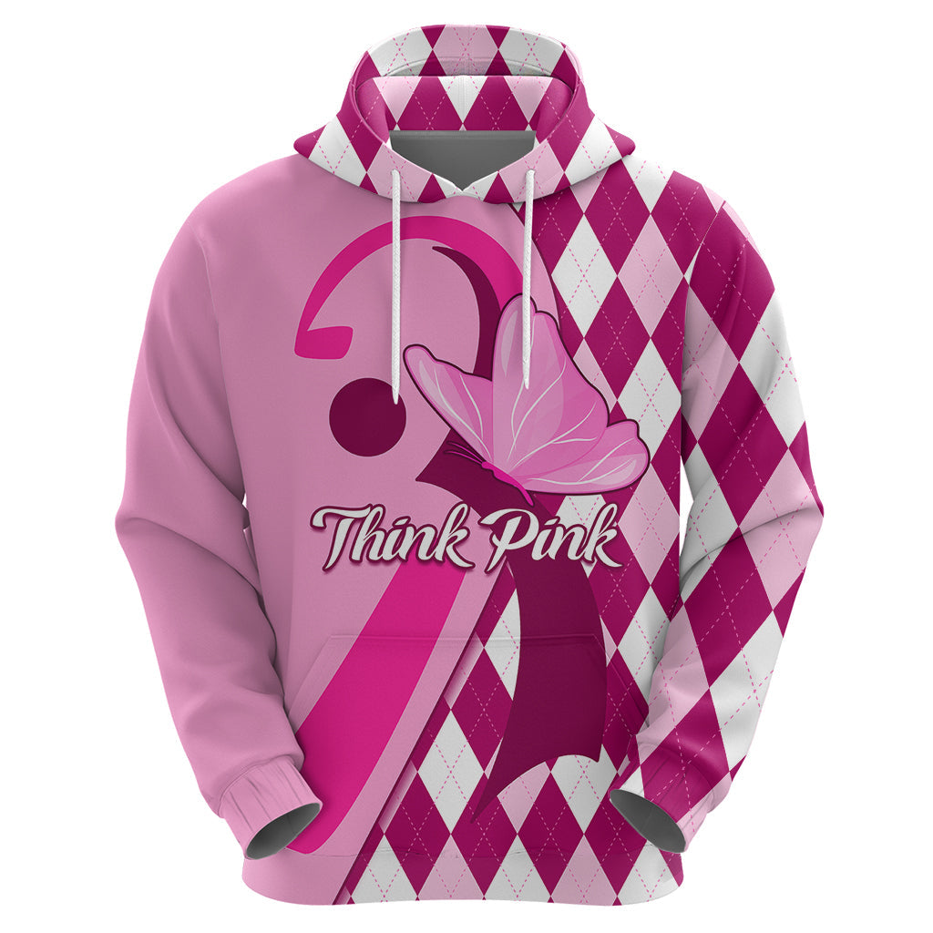 Personalised Think Pink Hoodie Golf Argyle Pattern Breast Cancer Awareness LT01