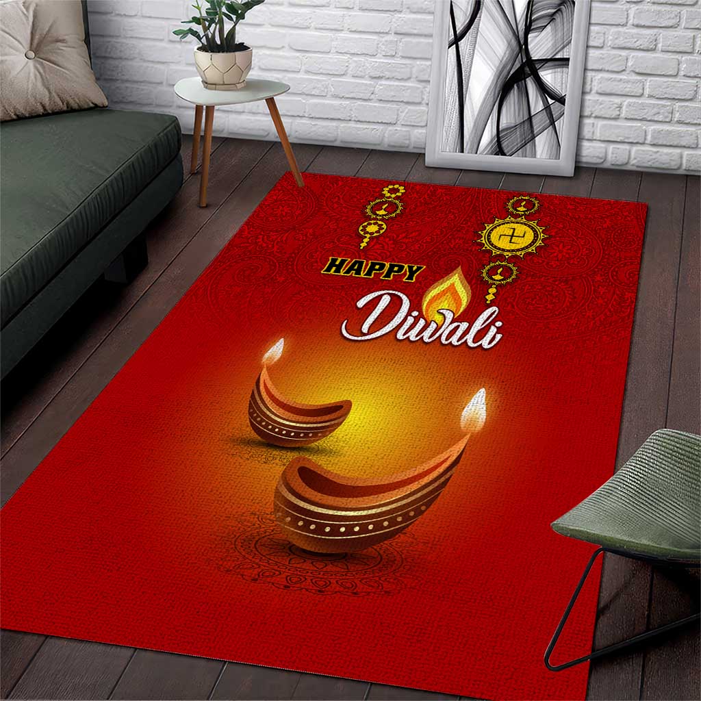 Diwali Festival Area Rug with Diya and Paisley Pattern LT01