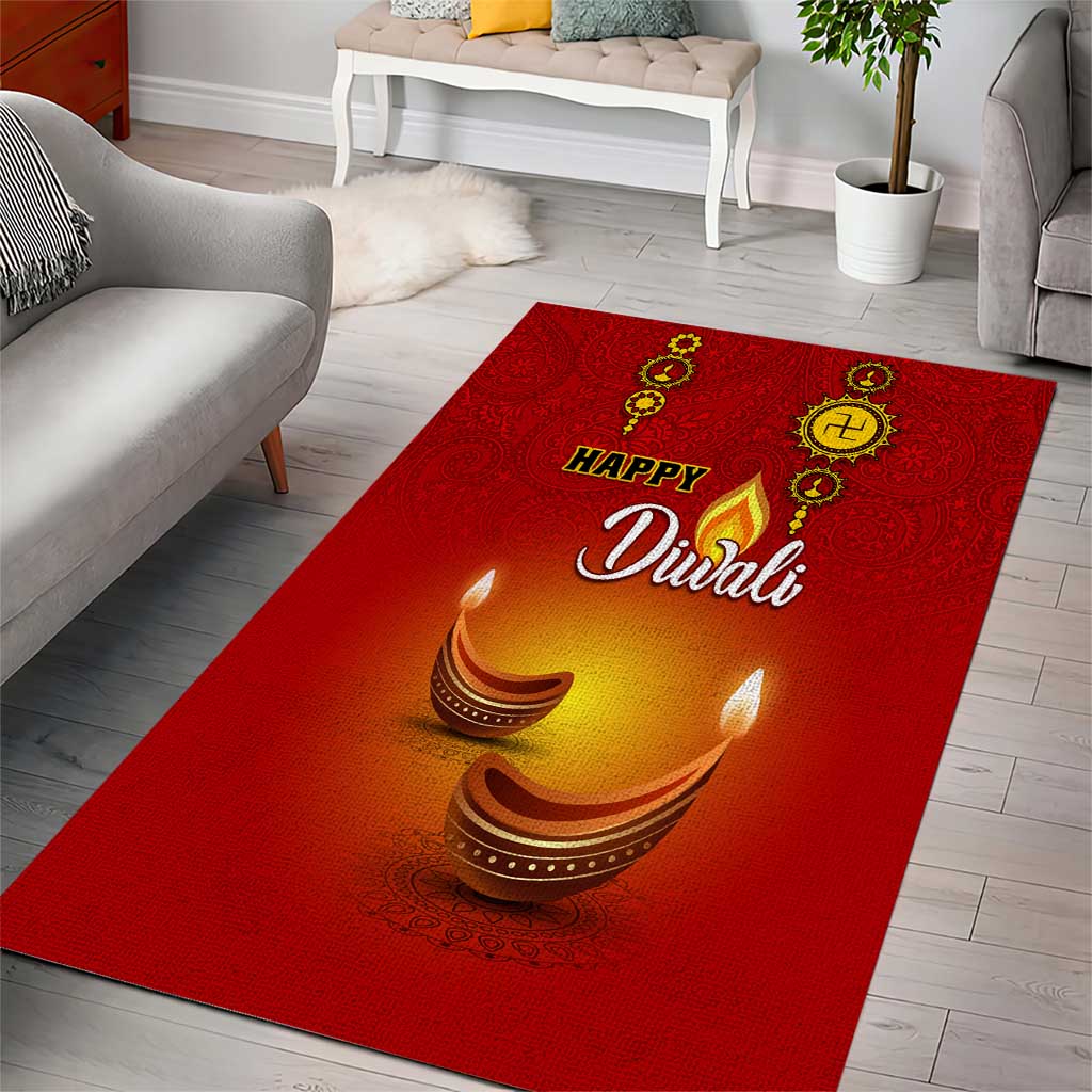 Diwali Festival Area Rug with Diya and Paisley Pattern LT01