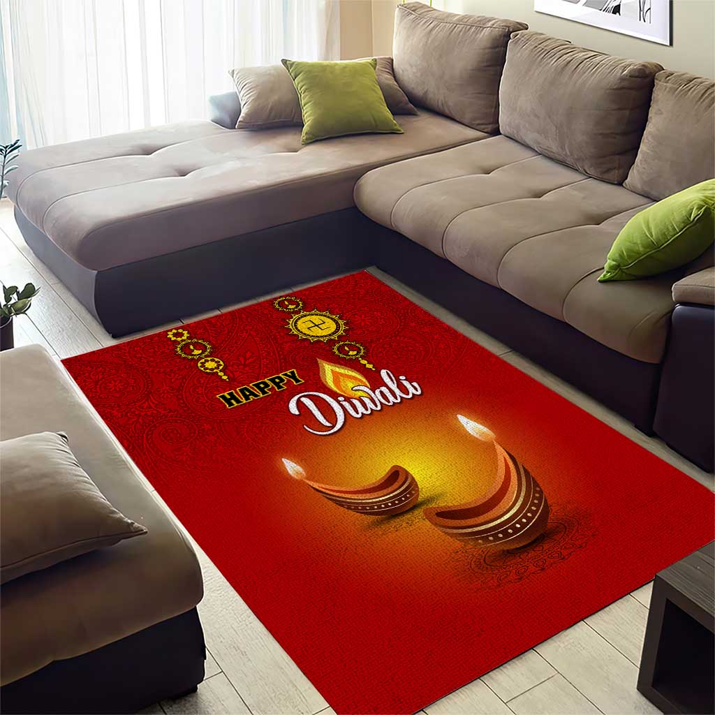 Diwali Festival Area Rug with Diya and Paisley Pattern LT01