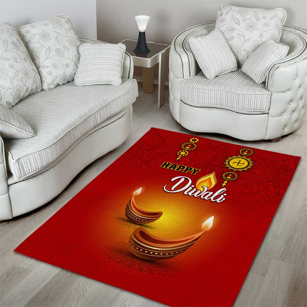 Diwali Festival Area Rug with Diya and Paisley Pattern LT01