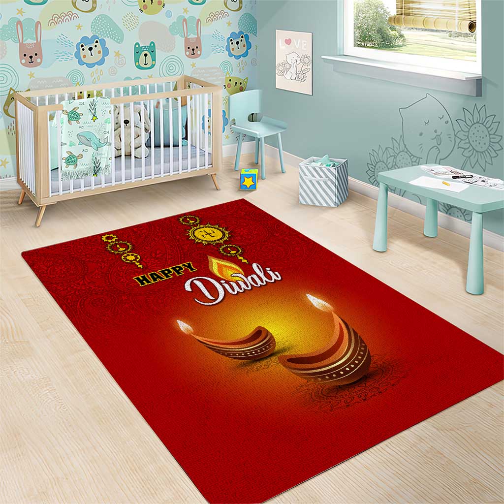 Diwali Festival Area Rug with Diya and Paisley Pattern LT01