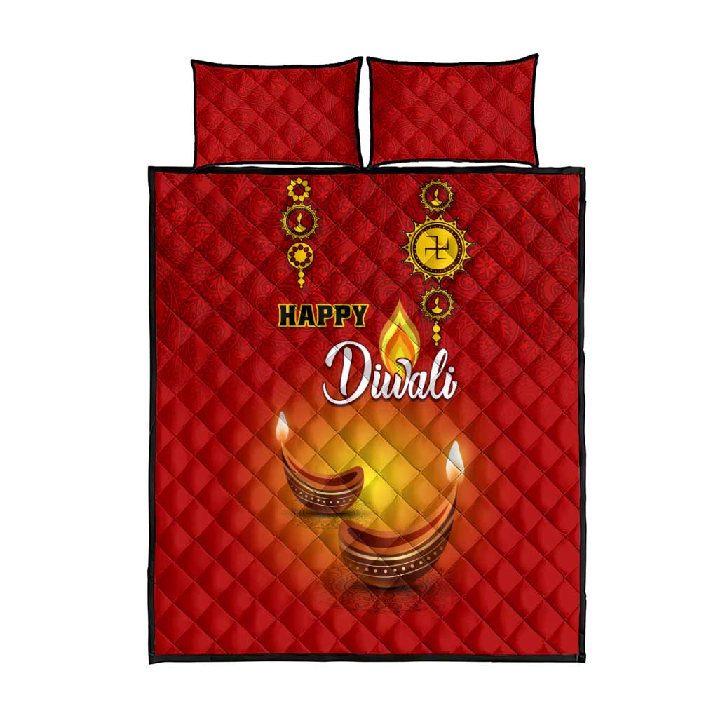 Diwali Festival Quilt Bed Set with Diya and Paisley Pattern LT01