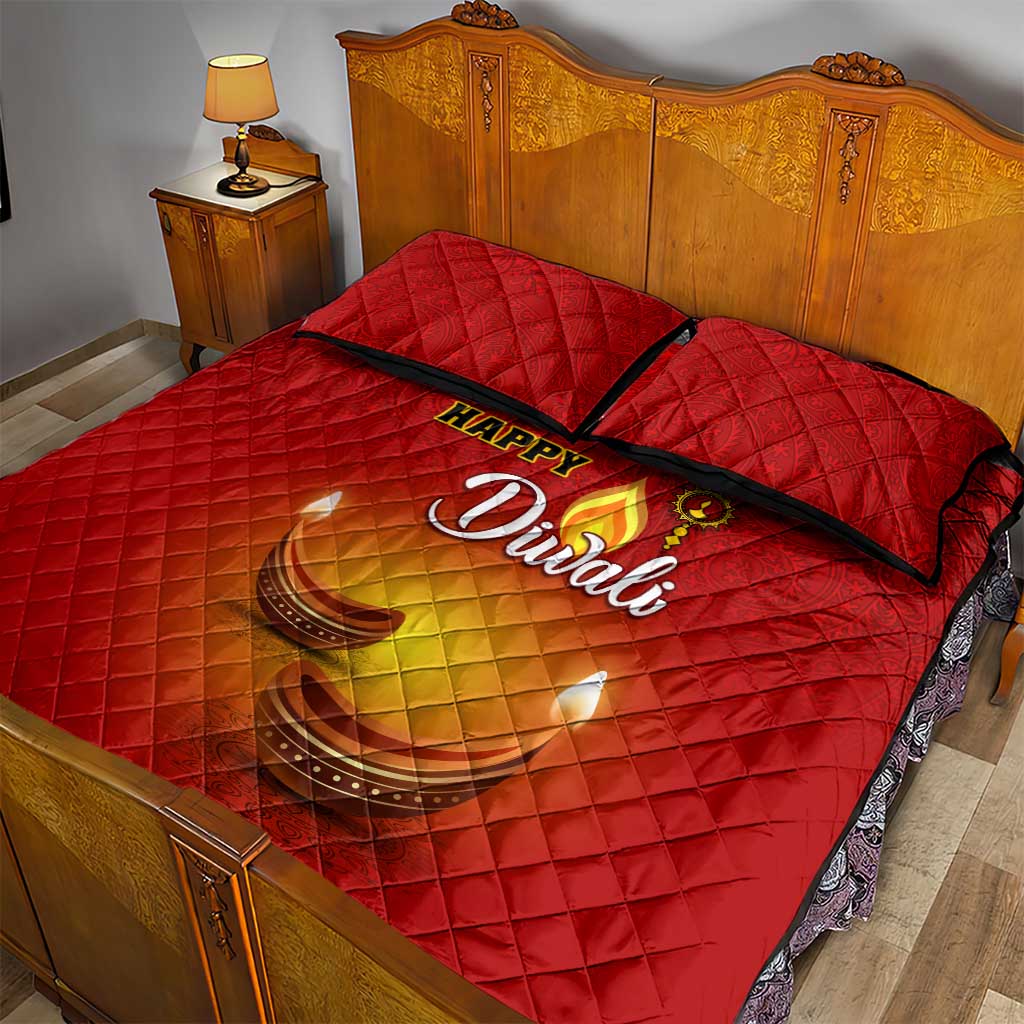 Diwali Festival Quilt Bed Set with Diya and Paisley Pattern LT01