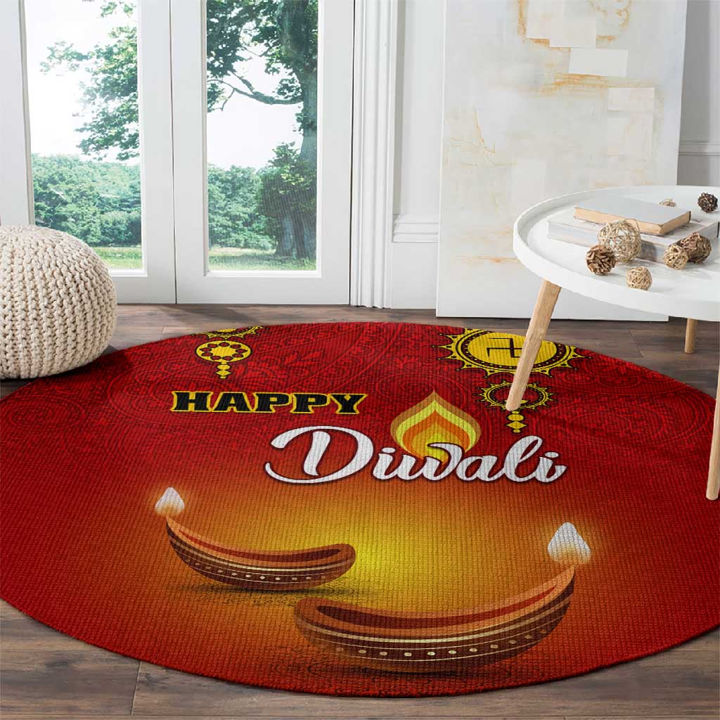 Diwali Festival Round Carpet with Diya and Paisley Pattern LT01