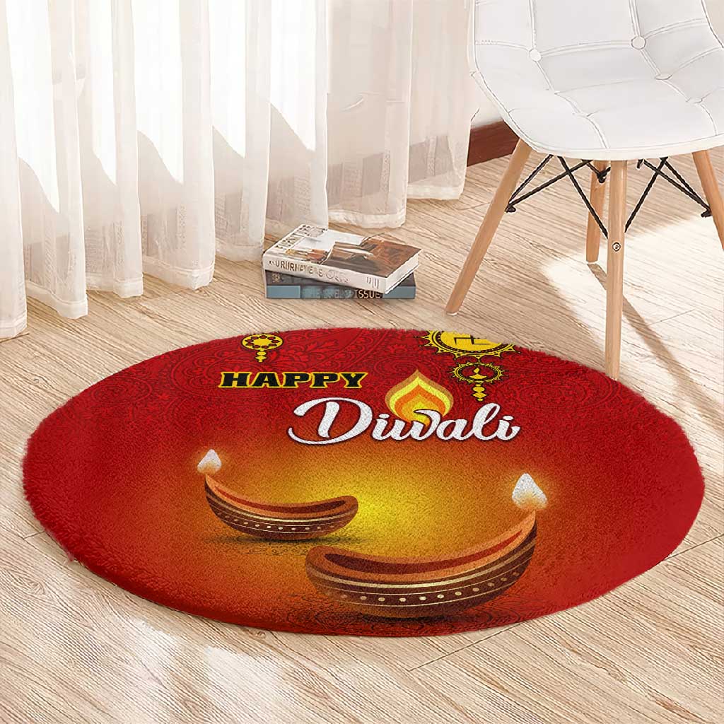 Diwali Festival Round Carpet with Diya and Paisley Pattern LT01