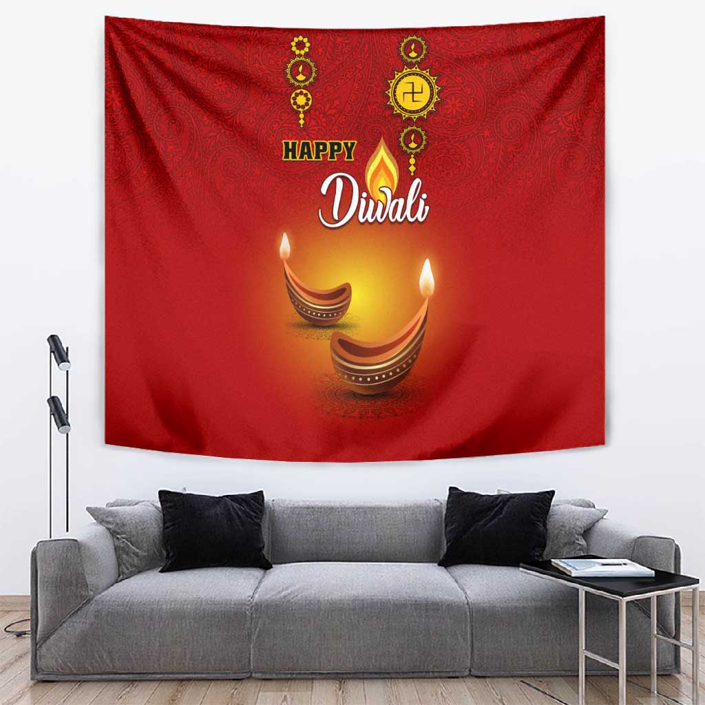 Diwali Festival Tapestry with Diya and Paisley Pattern LT01
