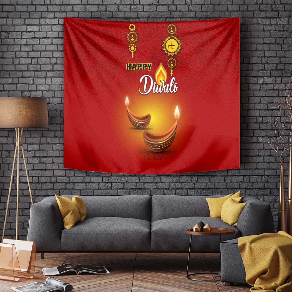 Diwali Festival Tapestry with Diya and Paisley Pattern LT01