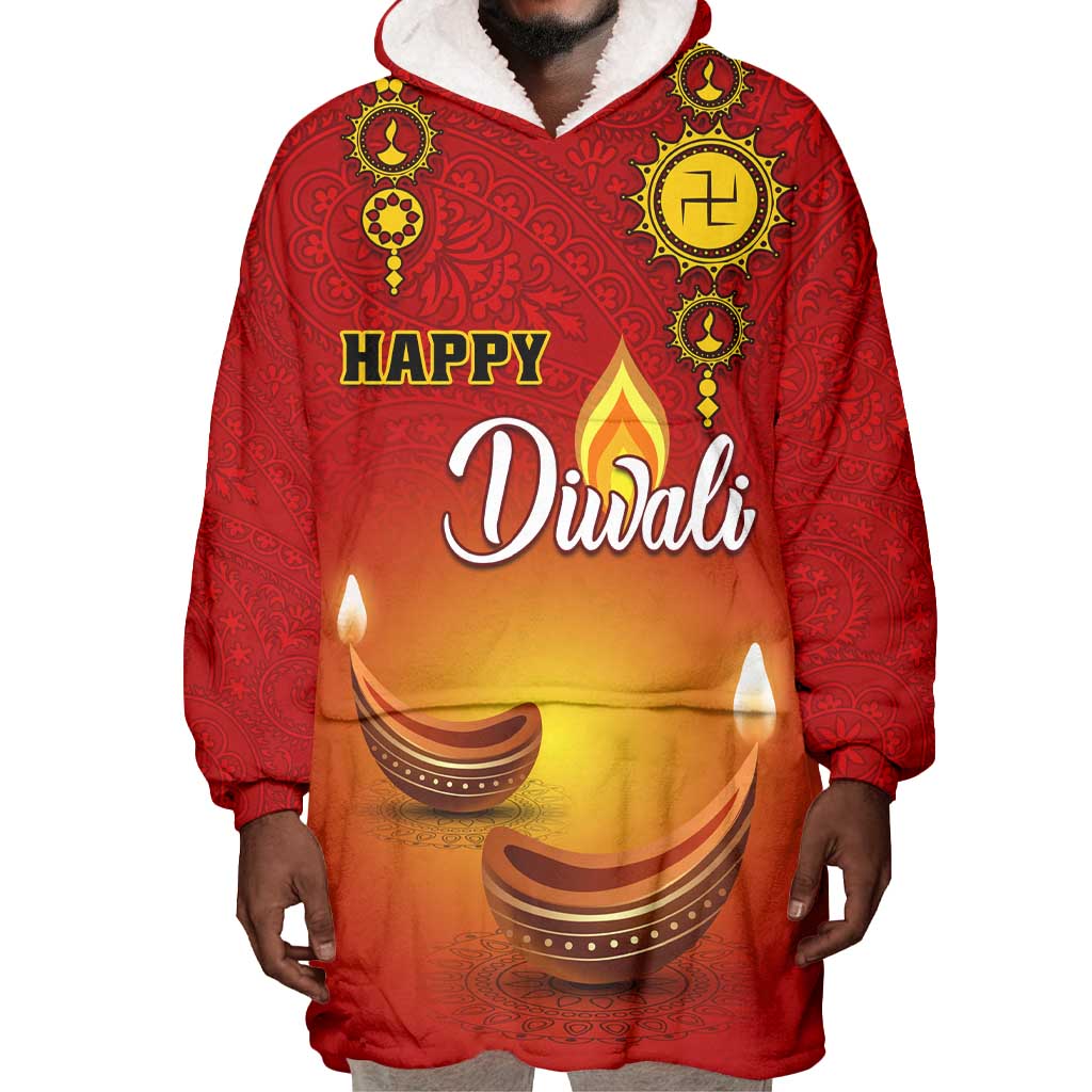 Personalized Diwali Festival Wearable Blanket Hoodie with Diya and Paisley Pattern LT01