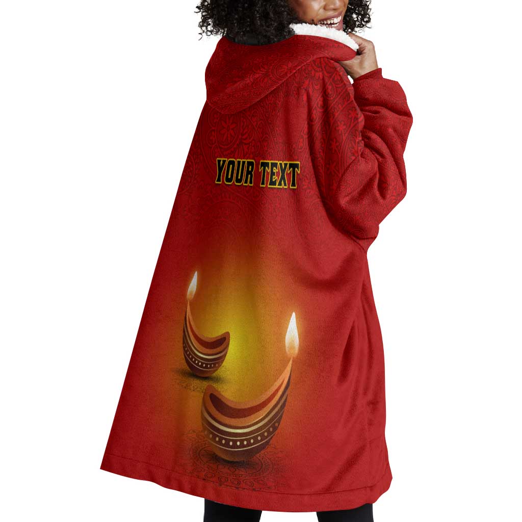 Personalized Diwali Festival Wearable Blanket Hoodie with Diya and Paisley Pattern LT01
