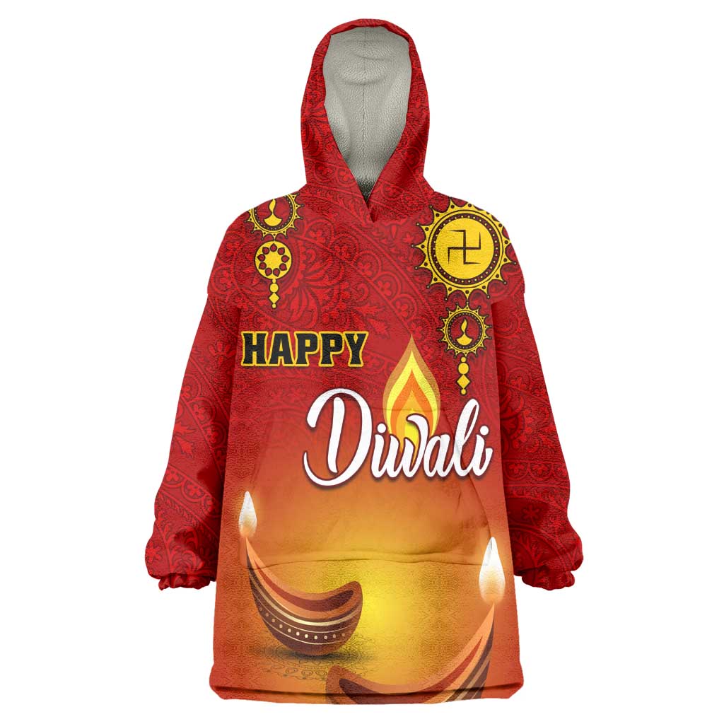 Personalized Diwali Festival Wearable Blanket Hoodie with Diya and Paisley Pattern LT01