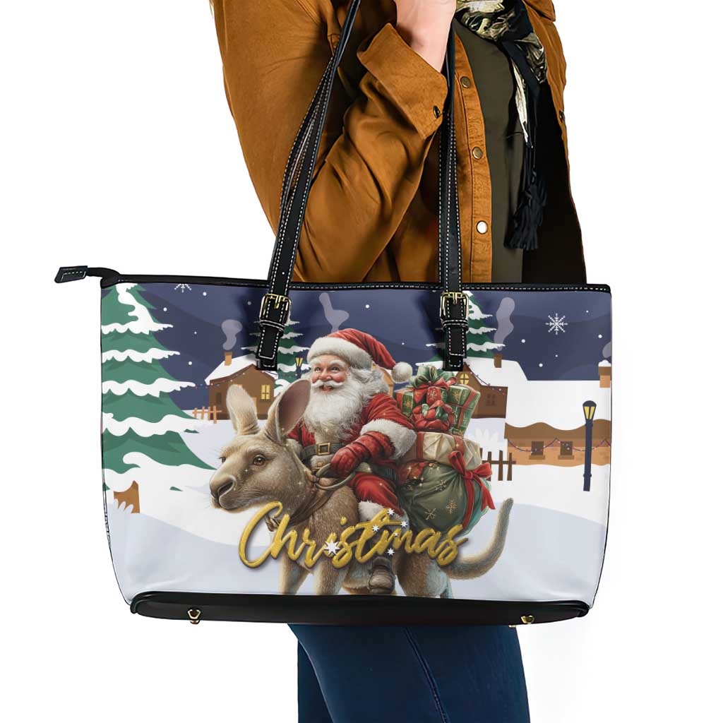 Kangaroo Australia Christmas Leather Tote Bag Xmas Pattern LT01