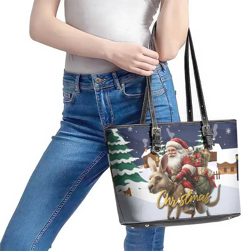 Kangaroo Australia Christmas Leather Tote Bag Xmas Pattern LT01