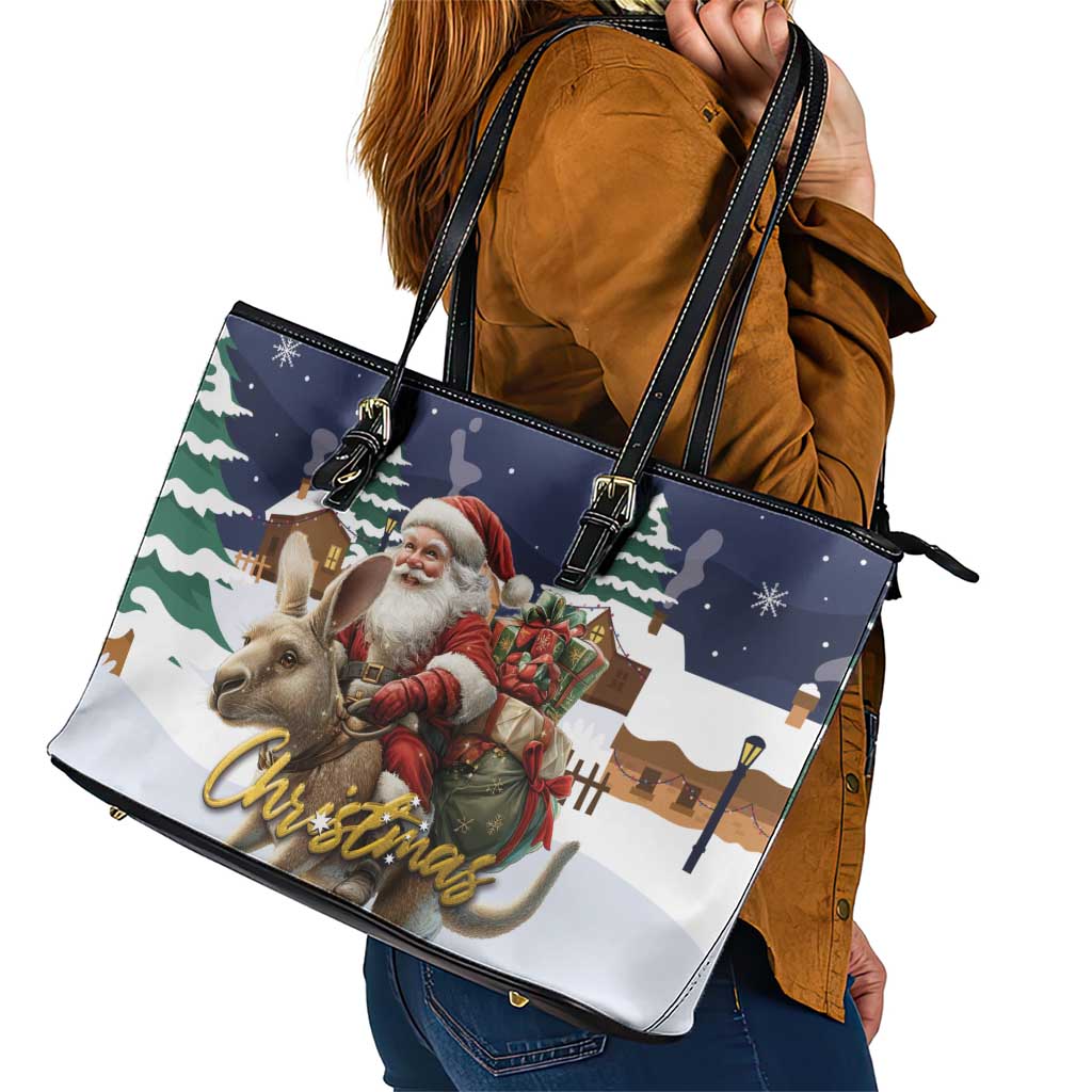 Kangaroo Australia Christmas Leather Tote Bag Xmas Pattern LT01