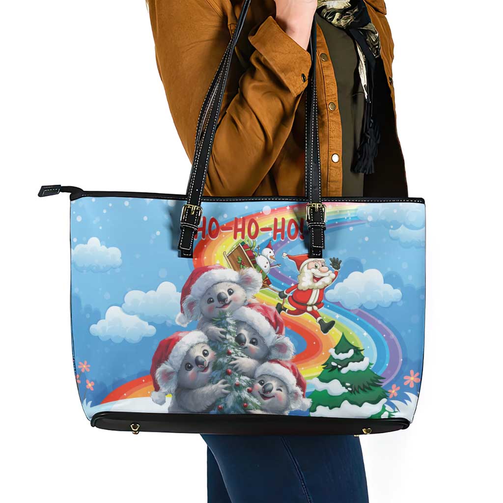 Australia Koala Christmas Leather Tote Bag Santa Claus Ho Ho Ho LT01
