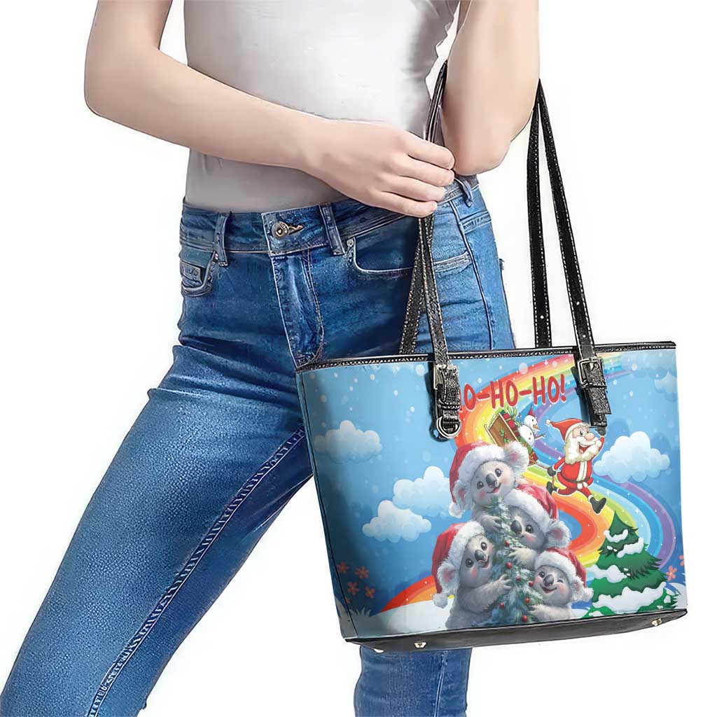 Australia Koala Christmas Leather Tote Bag Santa Claus Ho Ho Ho LT01