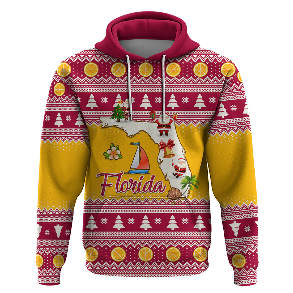 Florida Christmas Hoodie Santa Claus Florida Map With Orange LT01
