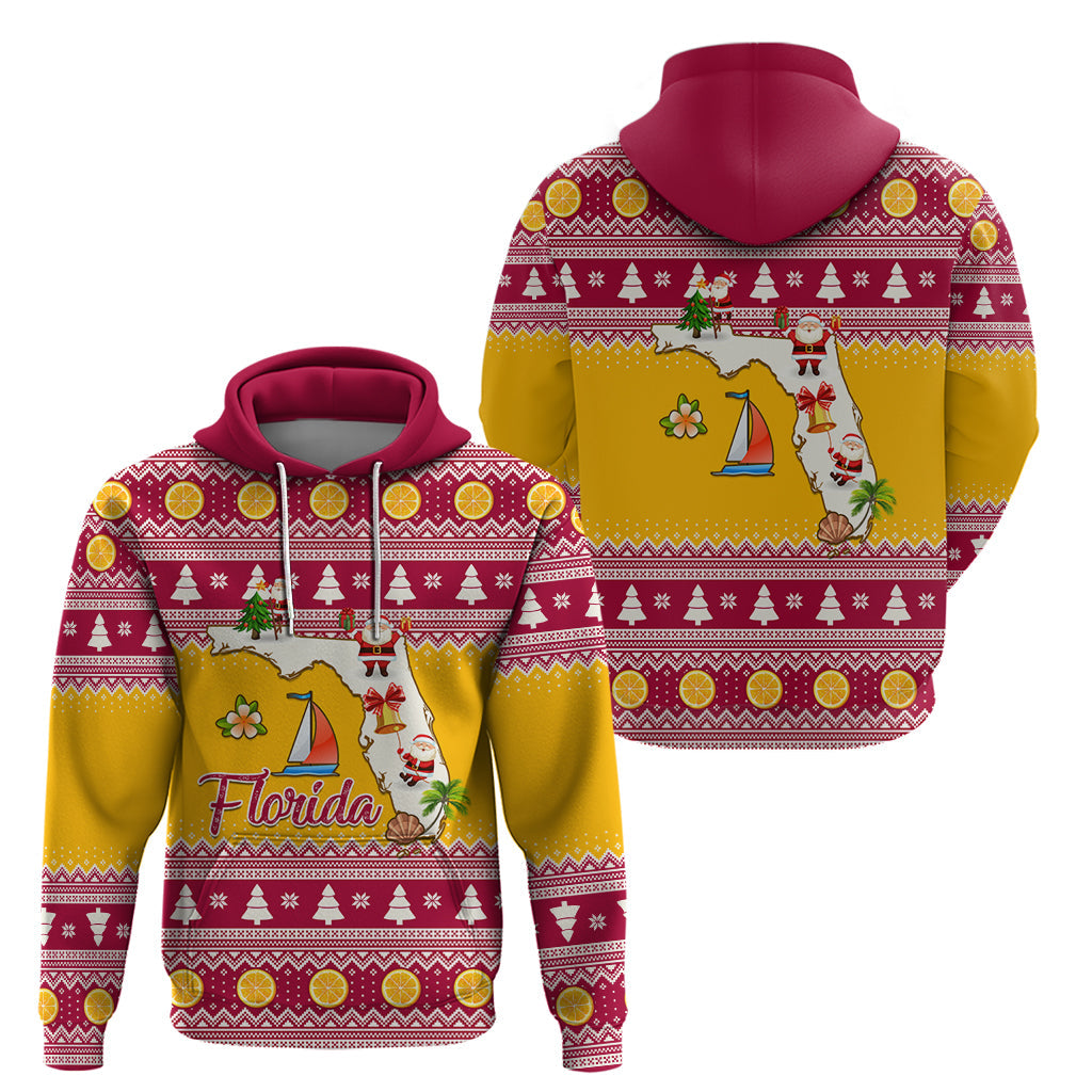 Florida Christmas Hoodie Santa Claus Florida Map With Orange LT01