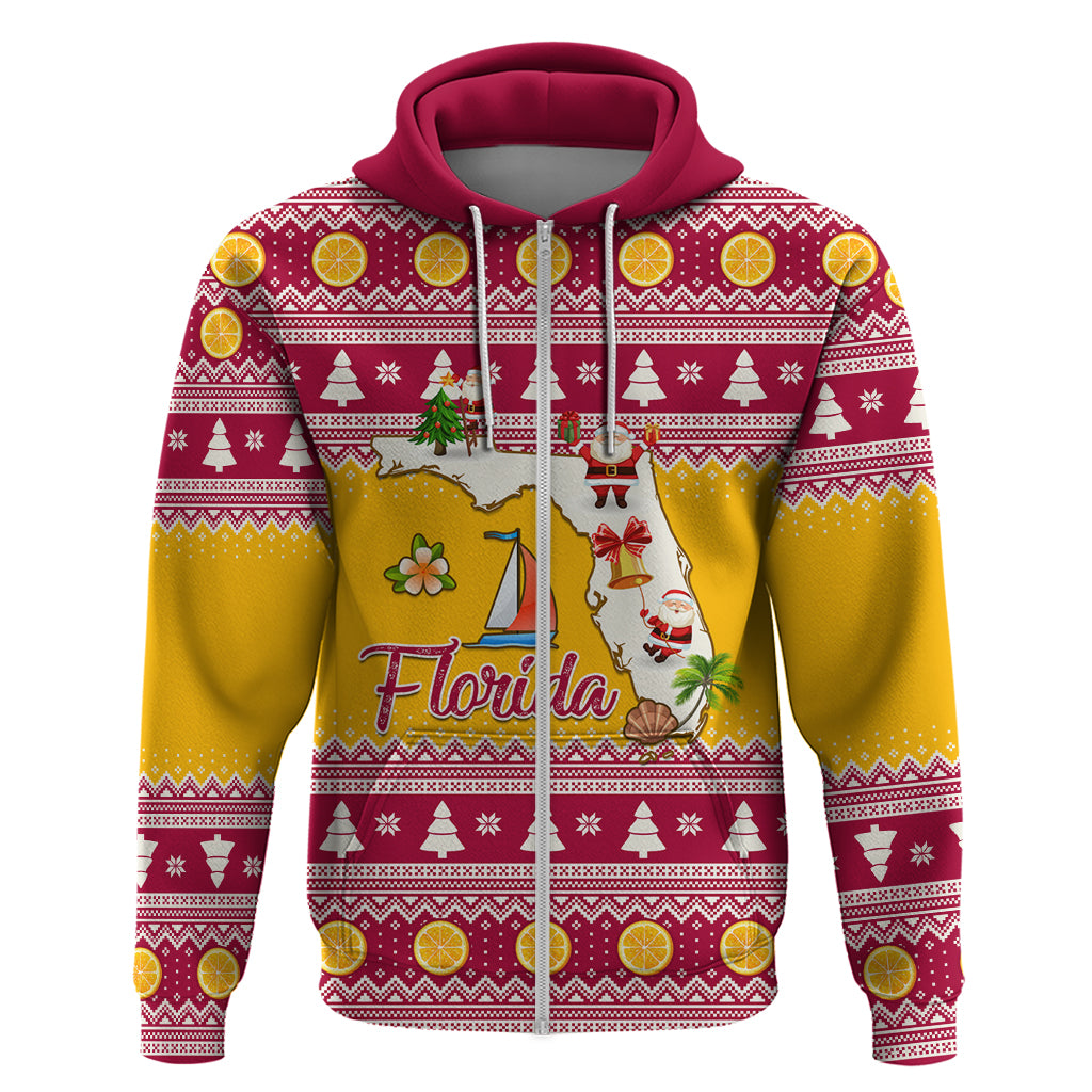 Florida Christmas Hoodie Santa Claus Florida Map With Orange LT01